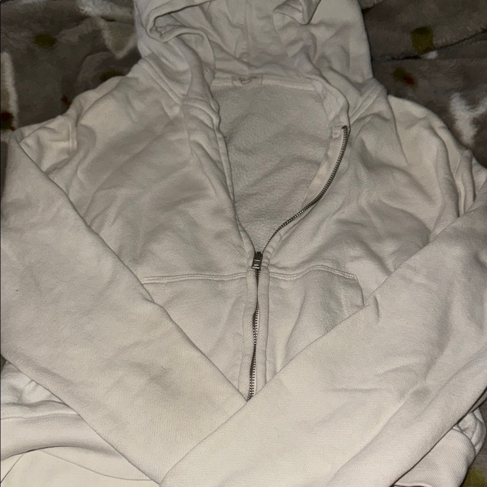 white cropped Zip-Up Hoodie